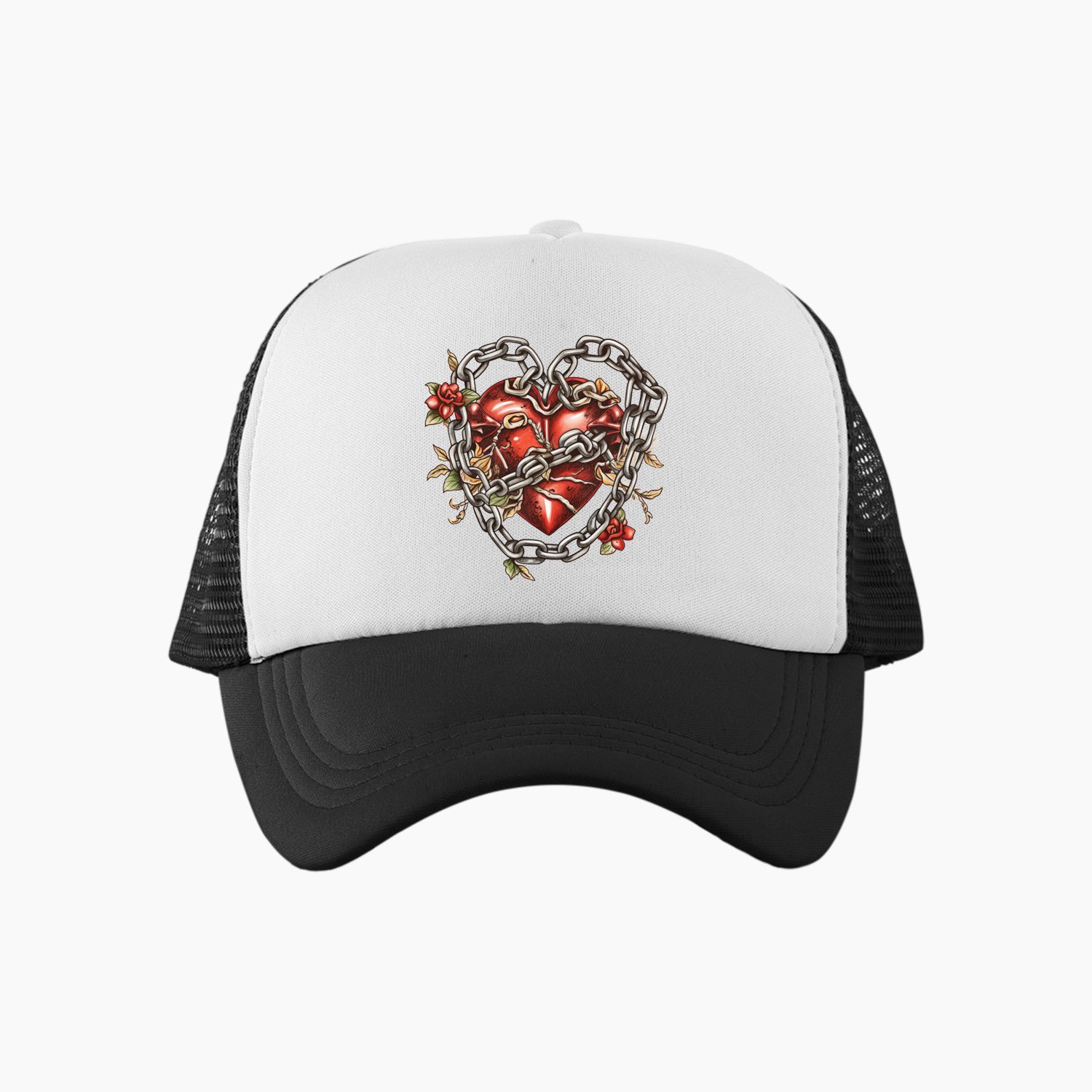 locked-heart-trucker-hat-bw-2